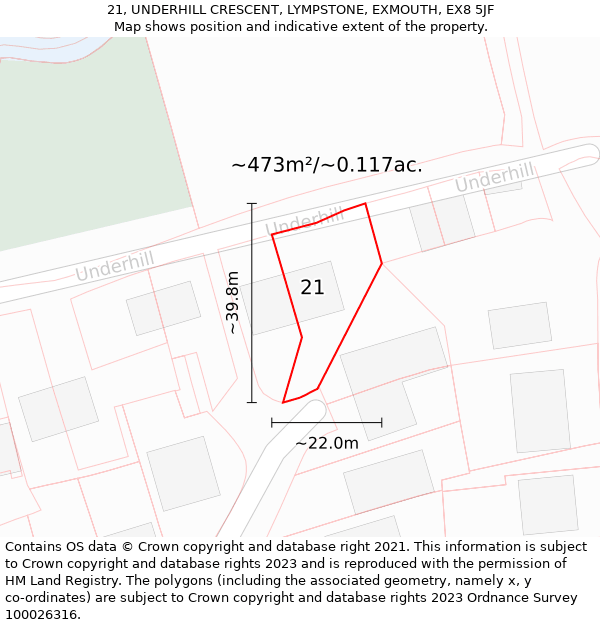 21, UNDERHILL CRESCENT, LYMPSTONE, EXMOUTH, EX8 5JF: Plot and title map