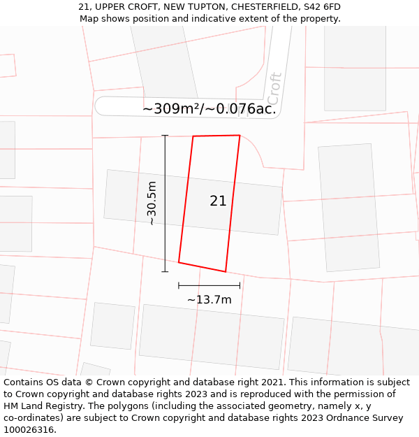 21, UPPER CROFT, NEW TUPTON, CHESTERFIELD, S42 6FD: Plot and title map