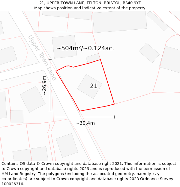 21, UPPER TOWN LANE, FELTON, BRISTOL, BS40 9YF: Plot and title map