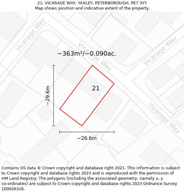 21, VICARAGE WAY, YAXLEY, PETERBOROUGH, PE7 3YY: Plot and title map