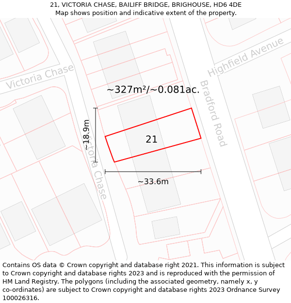 21, VICTORIA CHASE, BAILIFF BRIDGE, BRIGHOUSE, HD6 4DE: Plot and title map