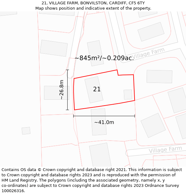 21, VILLAGE FARM, BONVILSTON, CARDIFF, CF5 6TY: Plot and title map