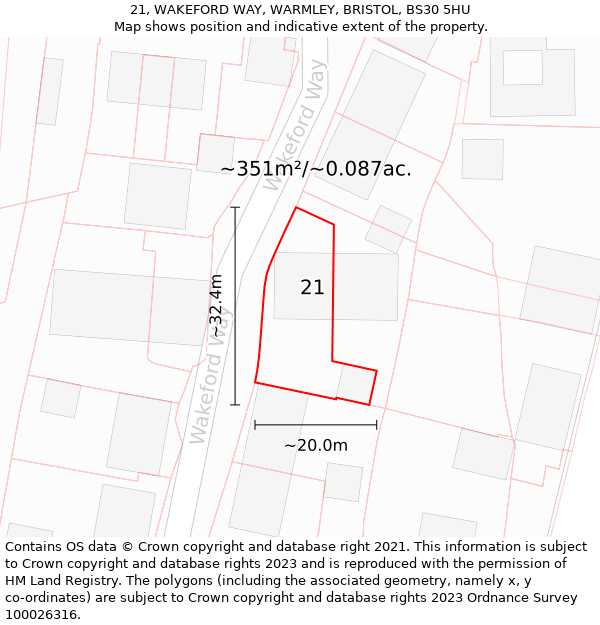 21, WAKEFORD WAY, WARMLEY, BRISTOL, BS30 5HU: Plot and title map