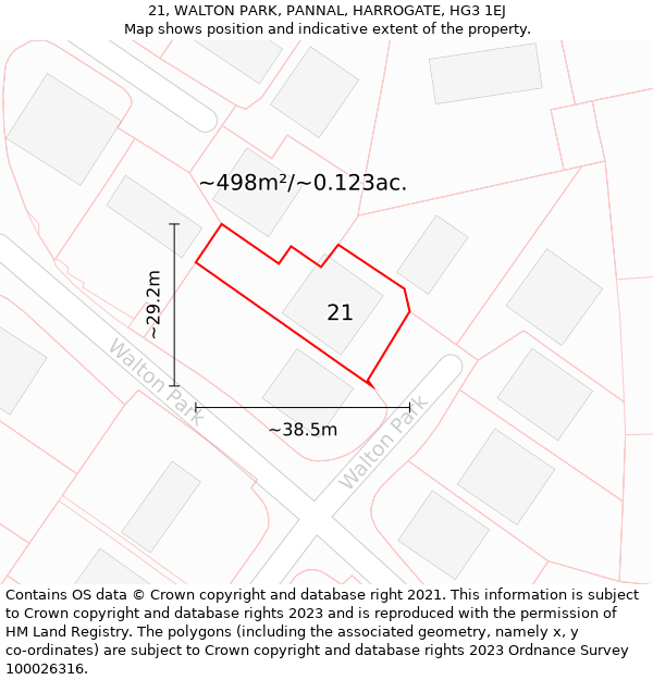 21, WALTON PARK, PANNAL, HARROGATE, HG3 1EJ: Plot and title map