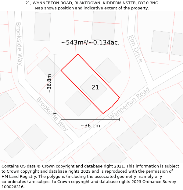 21, WANNERTON ROAD, BLAKEDOWN, KIDDERMINSTER, DY10 3NG: Plot and title map