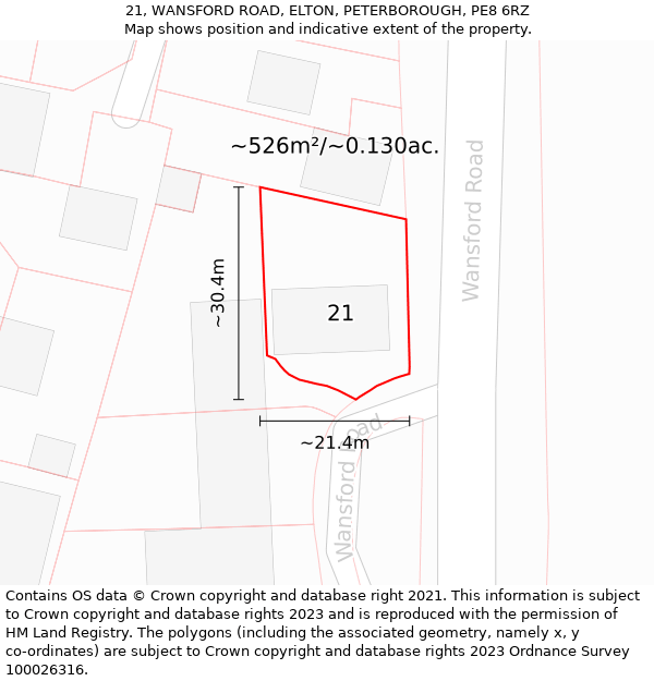 21, WANSFORD ROAD, ELTON, PETERBOROUGH, PE8 6RZ: Plot and title map