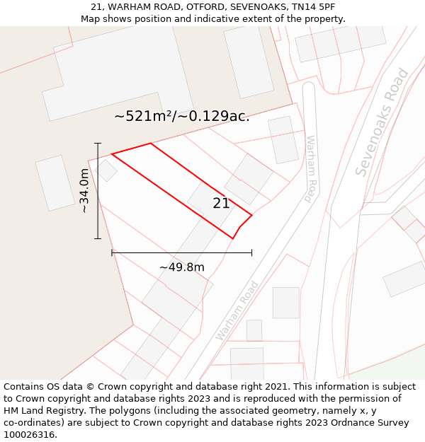 21, WARHAM ROAD, OTFORD, SEVENOAKS, TN14 5PF: Plot and title map