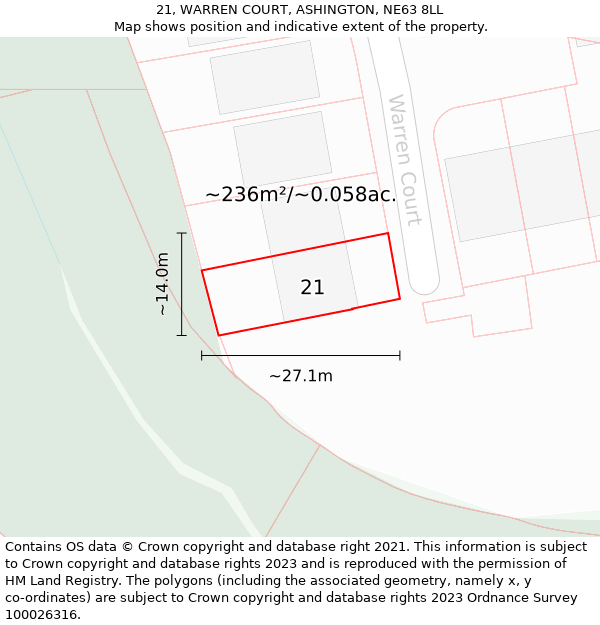 21, WARREN COURT, ASHINGTON, NE63 8LL: Plot and title map