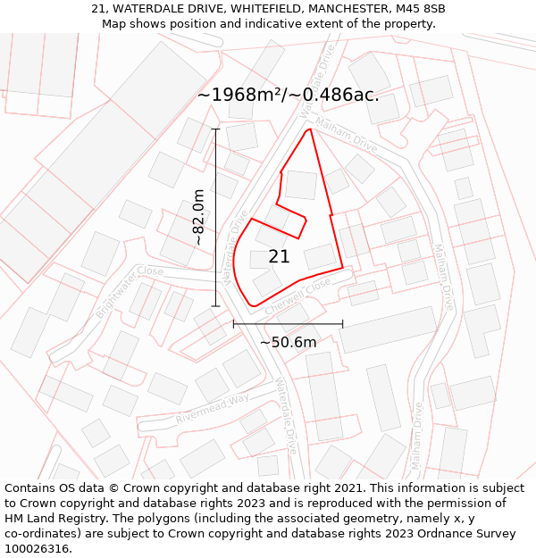 21, WATERDALE DRIVE, WHITEFIELD, MANCHESTER, M45 8SB: Plot and title map