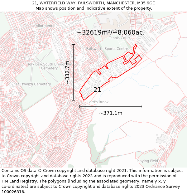 21, WATERFIELD WAY, FAILSWORTH, MANCHESTER, M35 9GE: Plot and title map