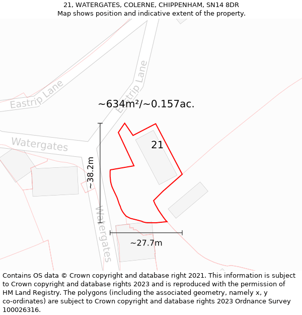 21, WATERGATES, COLERNE, CHIPPENHAM, SN14 8DR: Plot and title map