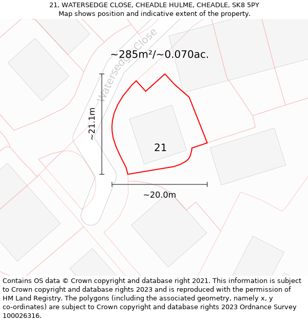 21, WATERSEDGE CLOSE, CHEADLE HULME, CHEADLE, SK8 5PY: Plot and title map