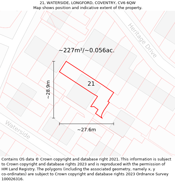 21, WATERSIDE, LONGFORD, COVENTRY, CV6 6QW: Plot and title map