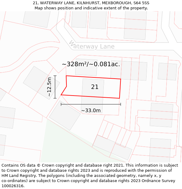 21, WATERWAY LANE, KILNHURST, MEXBOROUGH, S64 5SS: Plot and title map