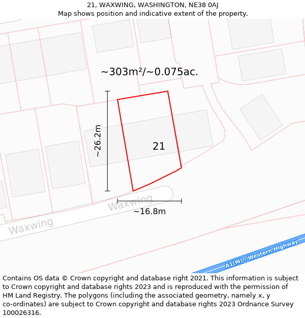 21, WAXWING, WASHINGTON, NE38 0AJ: Plot and title map