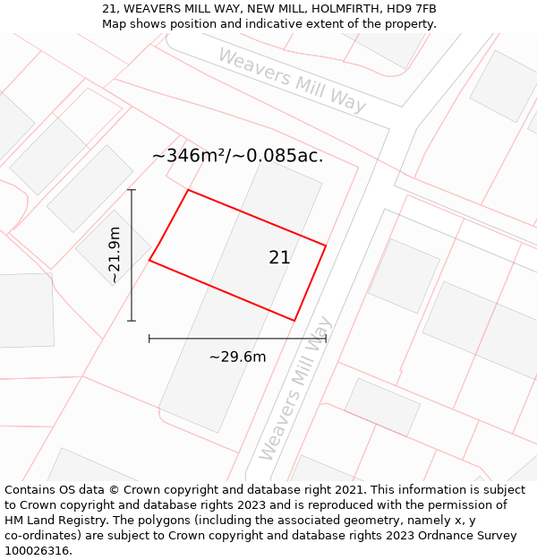 21, WEAVERS MILL WAY, NEW MILL, HOLMFIRTH, HD9 7FB: Plot and title map