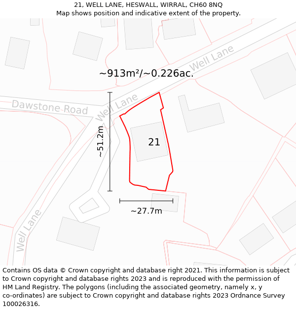 21, WELL LANE, HESWALL, WIRRAL, CH60 8NQ: Plot and title map