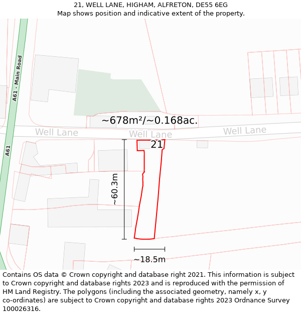 21, WELL LANE, HIGHAM, ALFRETON, DE55 6EG: Plot and title map