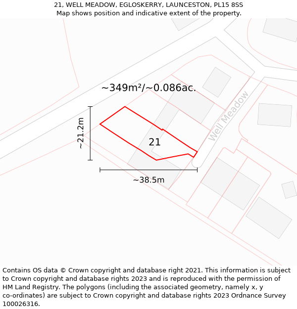 21, WELL MEADOW, EGLOSKERRY, LAUNCESTON, PL15 8SS: Plot and title map