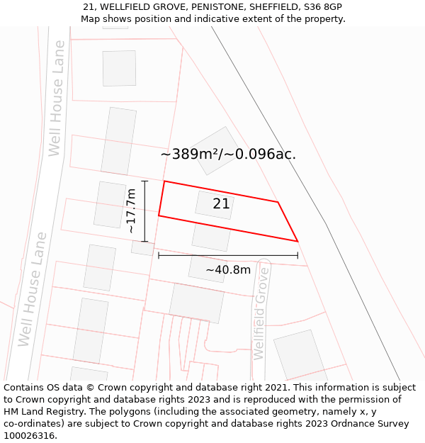 21, WELLFIELD GROVE, PENISTONE, SHEFFIELD, S36 8GP: Plot and title map