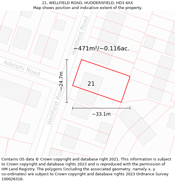 21, WELLFIELD ROAD, HUDDERSFIELD, HD3 4AX: Plot and title map