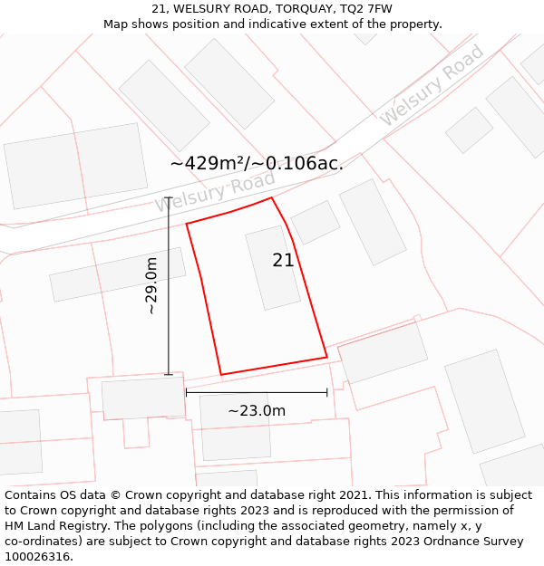 21, WELSURY ROAD, TORQUAY, TQ2 7FW: Plot and title map