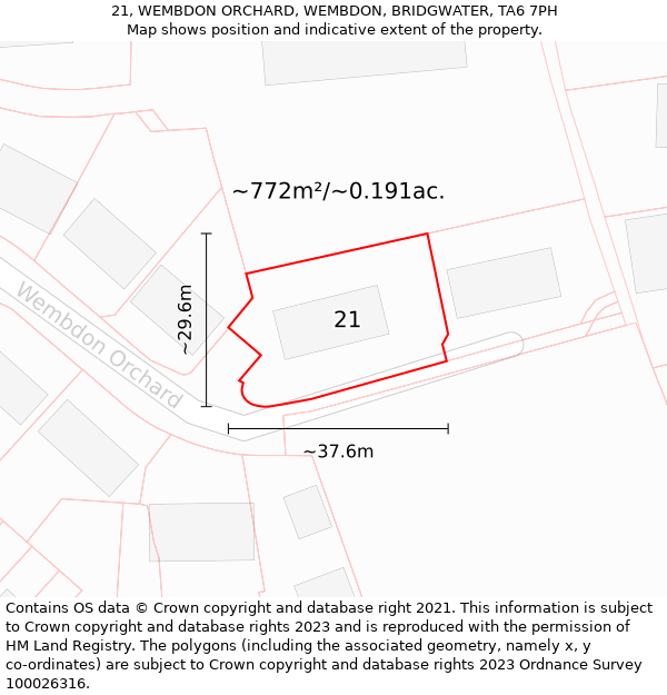 21, WEMBDON ORCHARD, WEMBDON, BRIDGWATER, TA6 7PH: Plot and title map