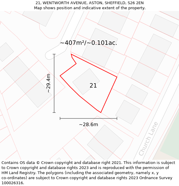 21, WENTWORTH AVENUE, ASTON, SHEFFIELD, S26 2EN: Plot and title map