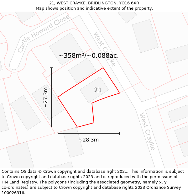 21, WEST CRAYKE, BRIDLINGTON, YO16 6XR: Plot and title map