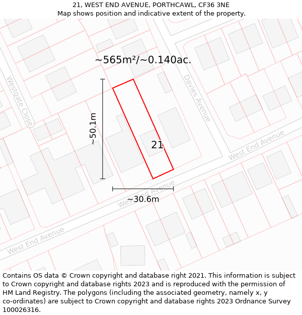 21, WEST END AVENUE, PORTHCAWL, CF36 3NE: Plot and title map