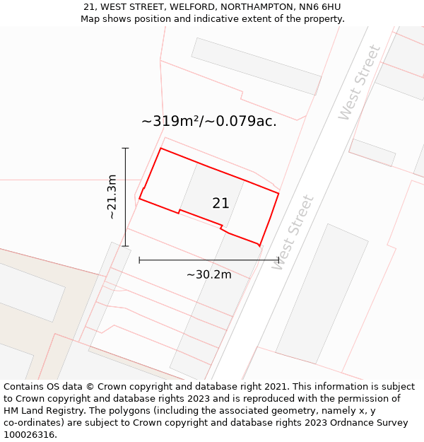 21, WEST STREET, WELFORD, NORTHAMPTON, NN6 6HU: Plot and title map