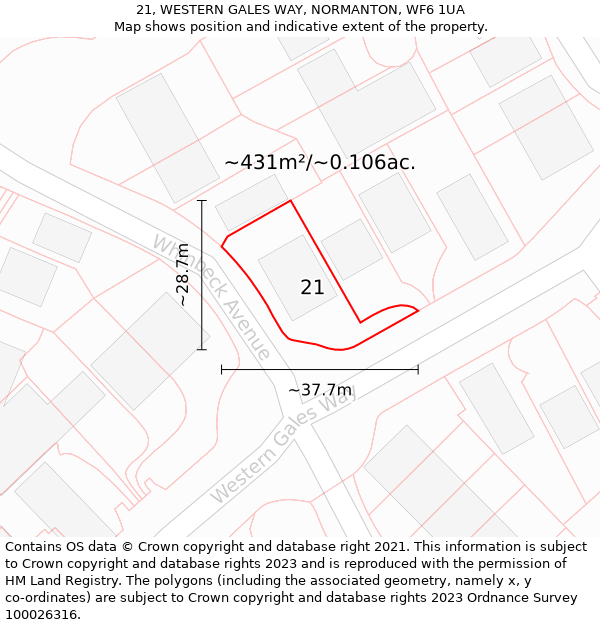 21, WESTERN GALES WAY, NORMANTON, WF6 1UA: Plot and title map