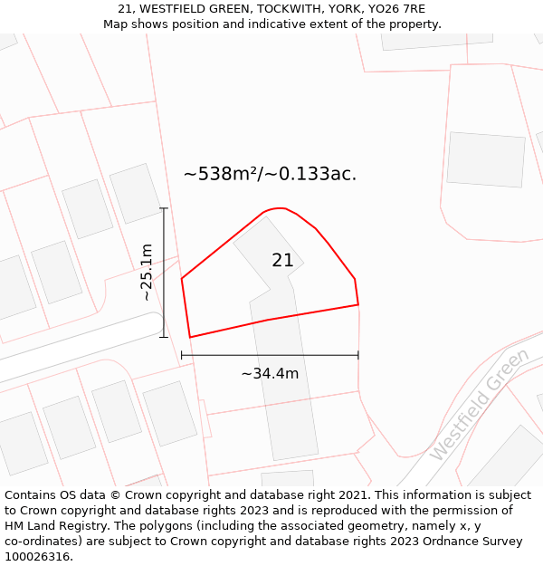 21, WESTFIELD GREEN, TOCKWITH, YORK, YO26 7RE: Plot and title map