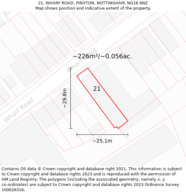 21, WHARF ROAD, PINXTON, NOTTINGHAM, NG16 6NZ: Plot and title map