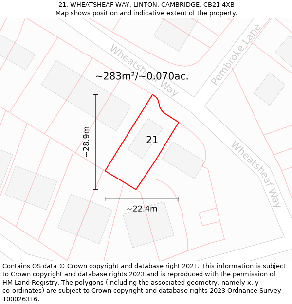 21, WHEATSHEAF WAY, LINTON, CAMBRIDGE, CB21 4XB: Plot and title map