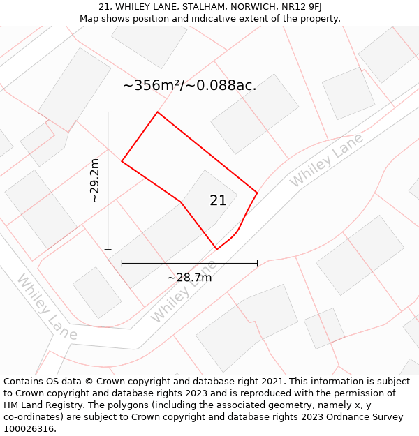 21, WHILEY LANE, STALHAM, NORWICH, NR12 9FJ: Plot and title map