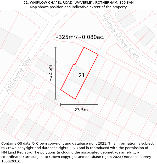 21, WHIRLOW CHAPEL ROAD, WAVERLEY, ROTHERHAM, S60 8AN: Plot and title map