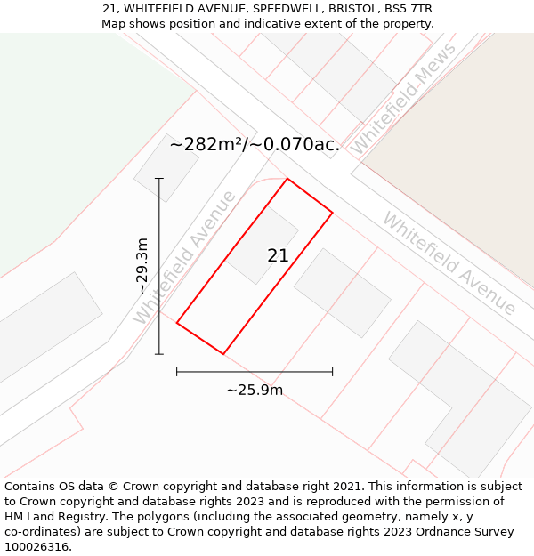 21, WHITEFIELD AVENUE, SPEEDWELL, BRISTOL, BS5 7TR: Plot and title map