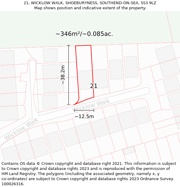 21, WICKLOW WALK, SHOEBURYNESS, SOUTHEND-ON-SEA, SS3 9LZ: Plot and title map