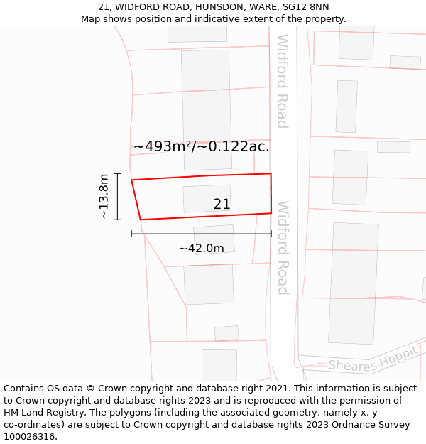 21, WIDFORD ROAD, HUNSDON, WARE, SG12 8NN: Plot and title map