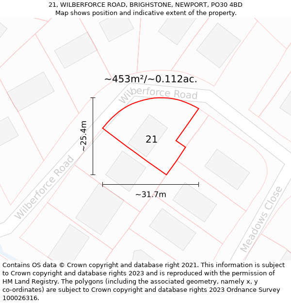 21, WILBERFORCE ROAD, BRIGHSTONE, NEWPORT, PO30 4BD: Plot and title map