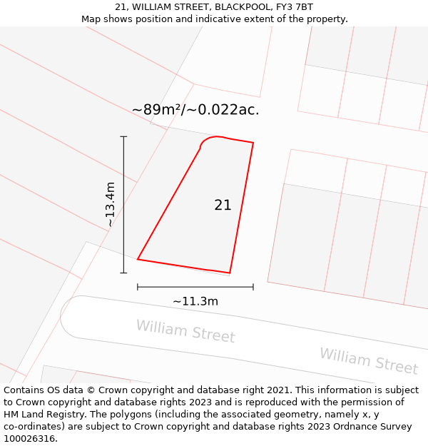 21, WILLIAM STREET, BLACKPOOL, FY3 7BT: Plot and title map