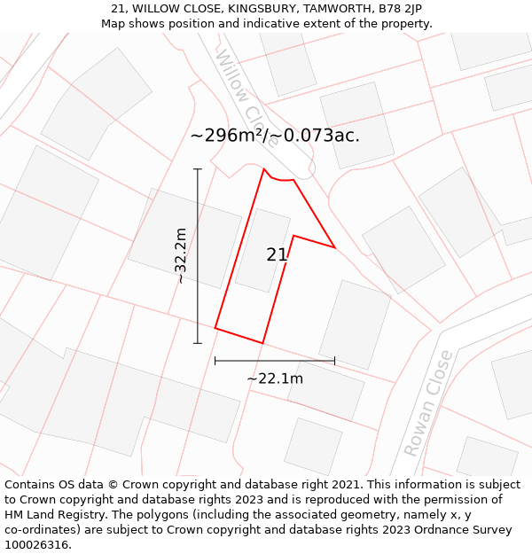 21, WILLOW CLOSE, KINGSBURY, TAMWORTH, B78 2JP: Plot and title map