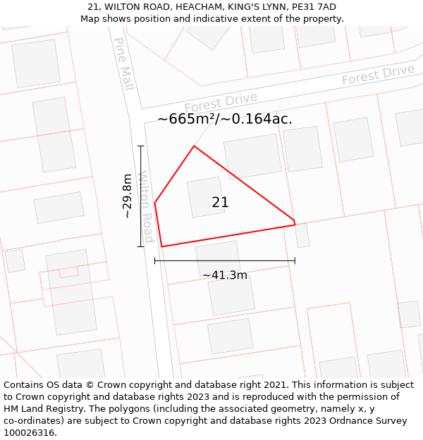 21, WILTON ROAD, HEACHAM, KING'S LYNN, PE31 7AD: Plot and title map