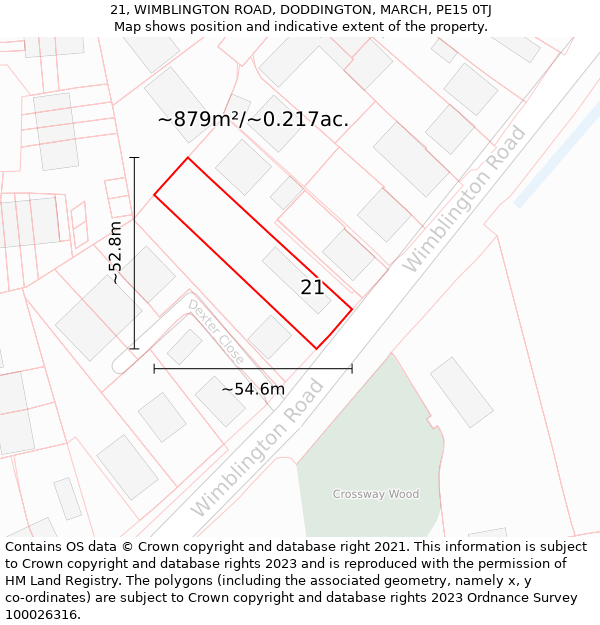 21, WIMBLINGTON ROAD, DODDINGTON, MARCH, PE15 0TJ: Plot and title map