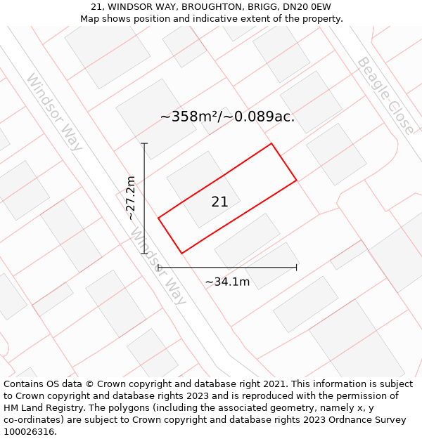 21, WINDSOR WAY, BROUGHTON, BRIGG, DN20 0EW: Plot and title map