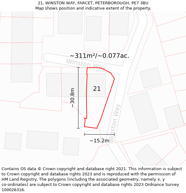 21, WINSTON WAY, FARCET, PETERBOROUGH, PE7 3BU: Plot and title map