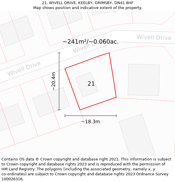 21, WIVELL DRIVE, KEELBY, GRIMSBY, DN41 8HF: Plot and title map