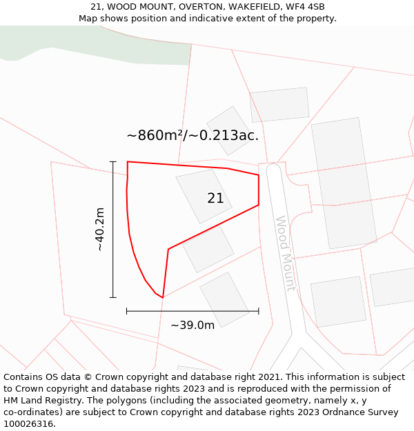 21, WOOD MOUNT, OVERTON, WAKEFIELD, WF4 4SB: Plot and title map