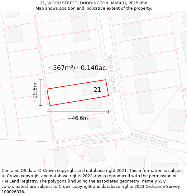 21, WOOD STREET, DODDINGTON, MARCH, PE15 0SA: Plot and title map